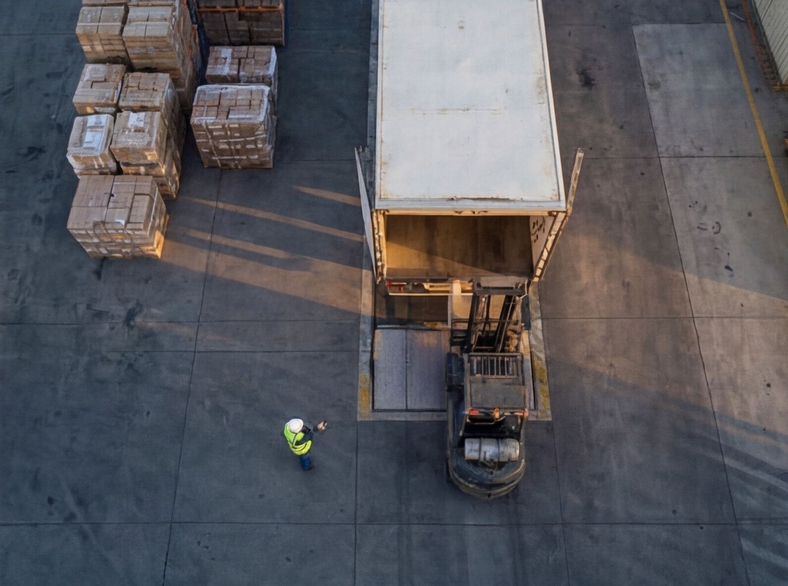 Truck loading aerial view