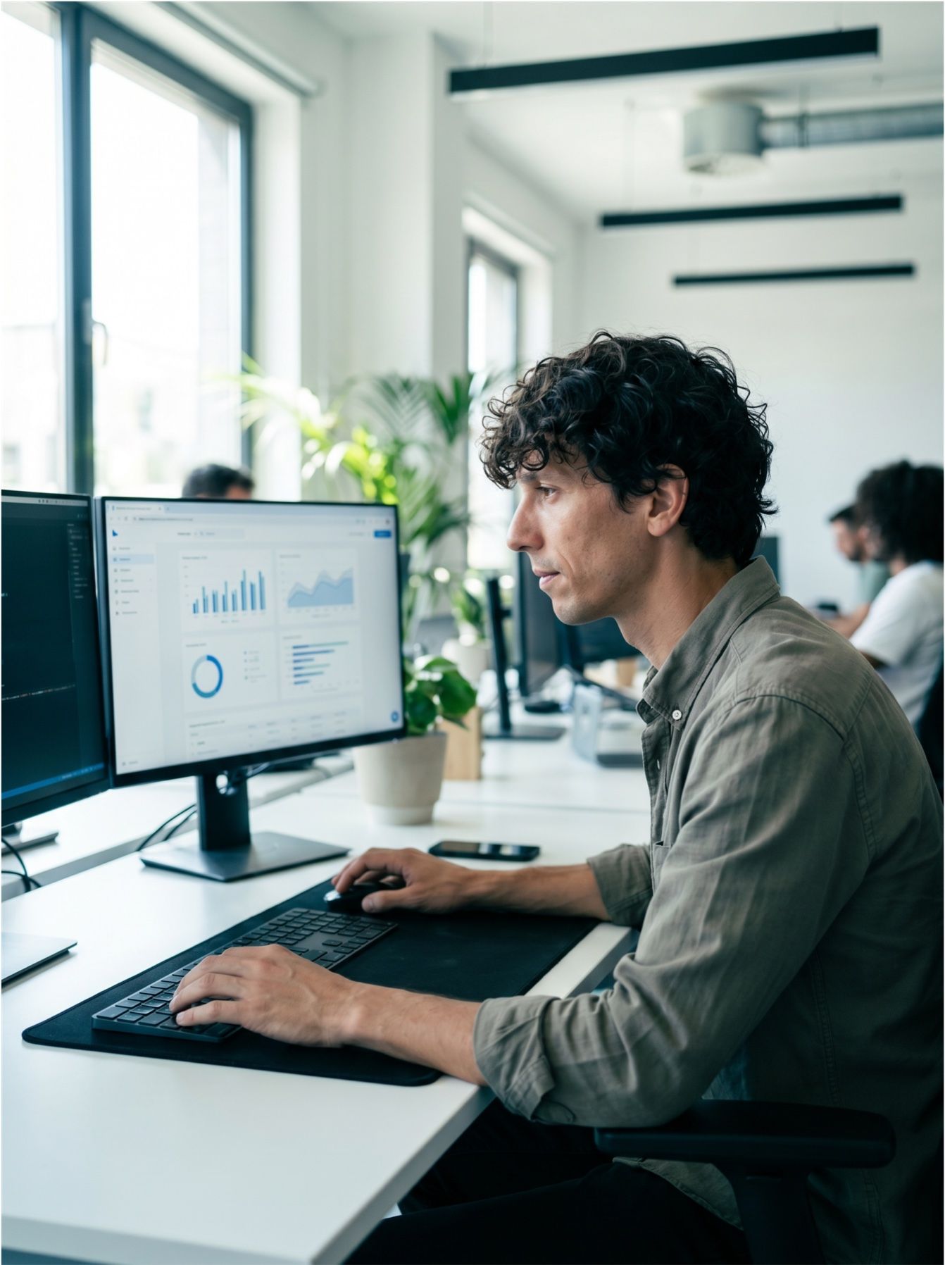 Employee reviewing a report layout on screen
