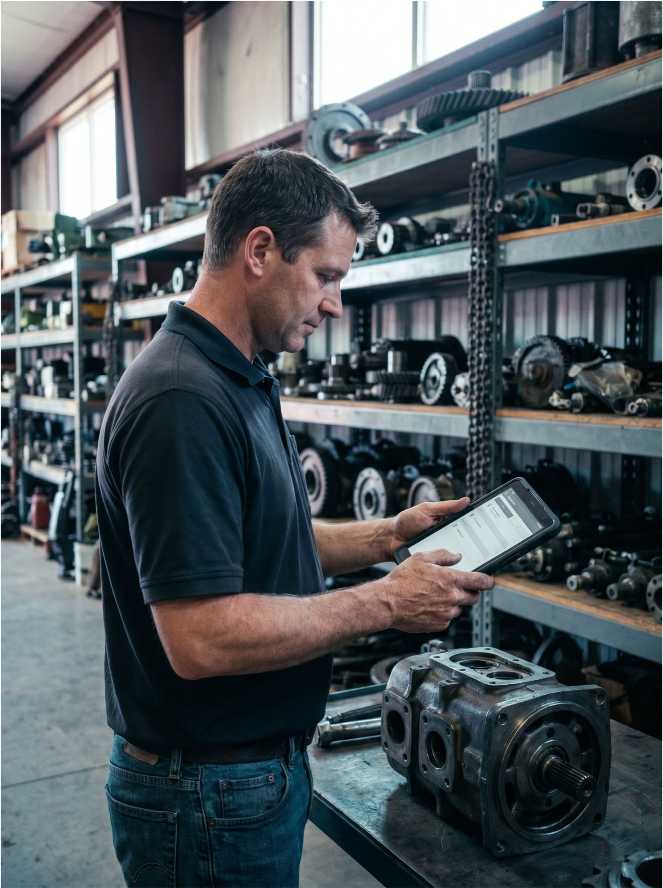 Parts specialist scanning a component in the warehouse