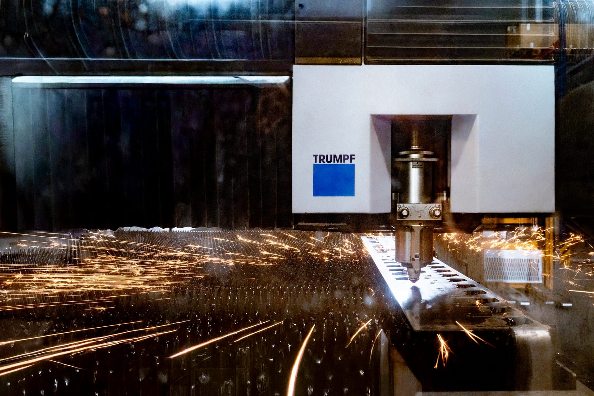TRUMPF laser cutting machine with a shower of sparks