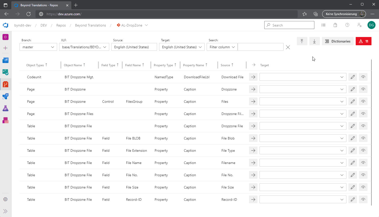 Animated UI of BeyondTranslations in Azure DevOps