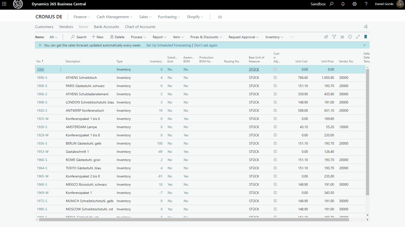 Anonymized Business Central demo in action