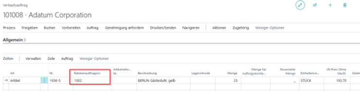 Verknüpfte Auftragszeile