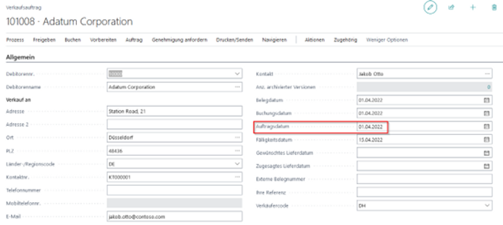 Beispiel für ausgefüllte Rahmenauftragsmaske