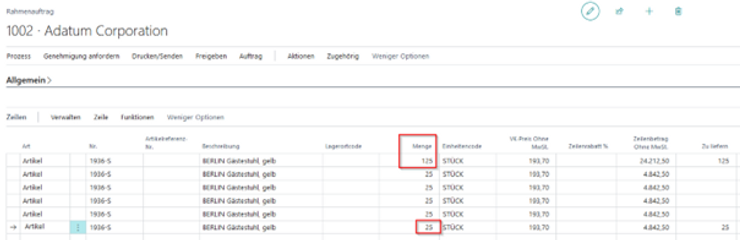 Menge erhöhen für weitere Lieferungen