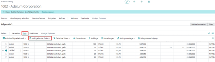 Nicht gebuchte Zeilen anzeigen