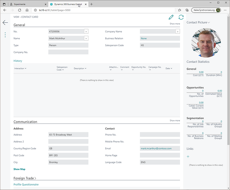 Open contact card in BC container