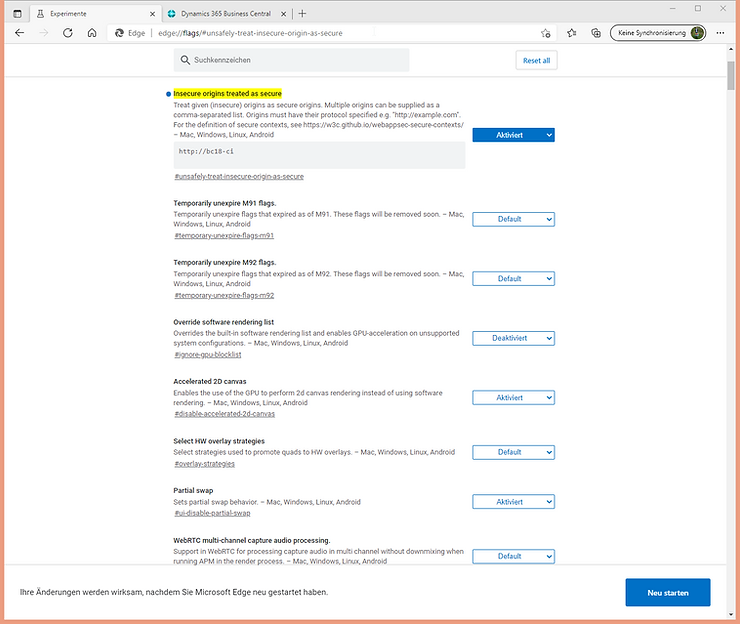Browser flag for insecure origins