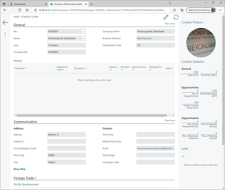 Final result with stored contact picture