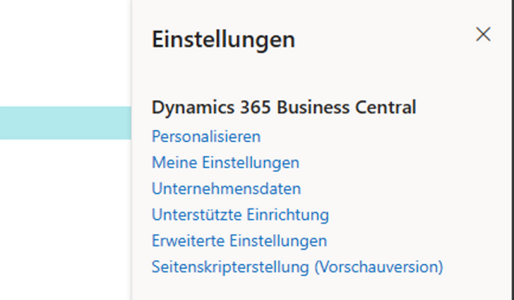 Einstellungen in Business Central