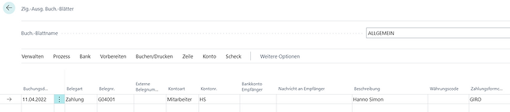 Zahlungsausgangs Buch.-Blatt
