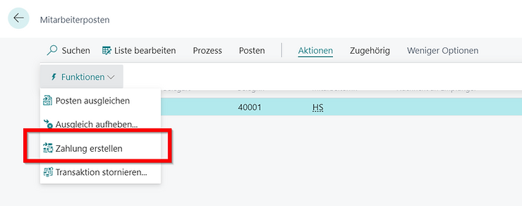 Zahlung direkt aus Mitarbeiterposten erstellen