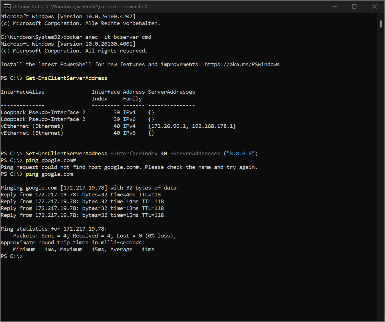 DNS fix successful inside PowerShell