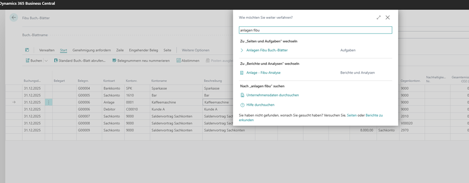 Navigation zum Anlagen Fibu Buch.-Blatt