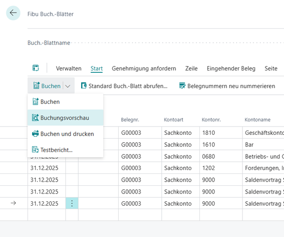 Buchungsvorschau im Fibu Buch.-Blatt
