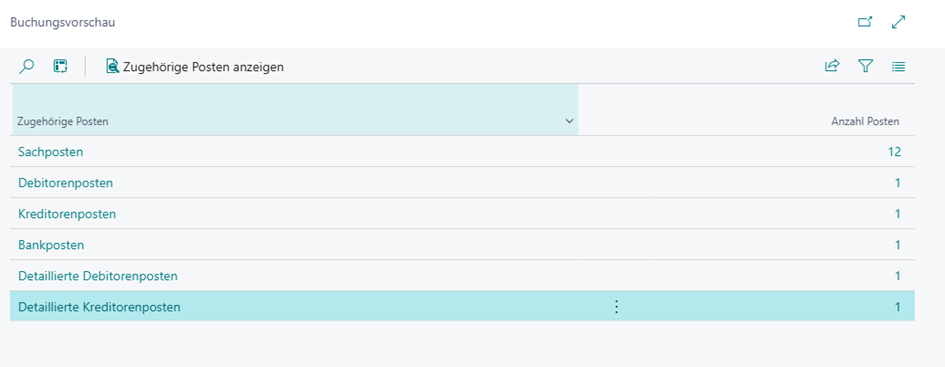 Buchungsvorschau mit allen Postenarten
