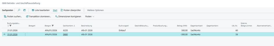 Sachposten AfA-Buchung