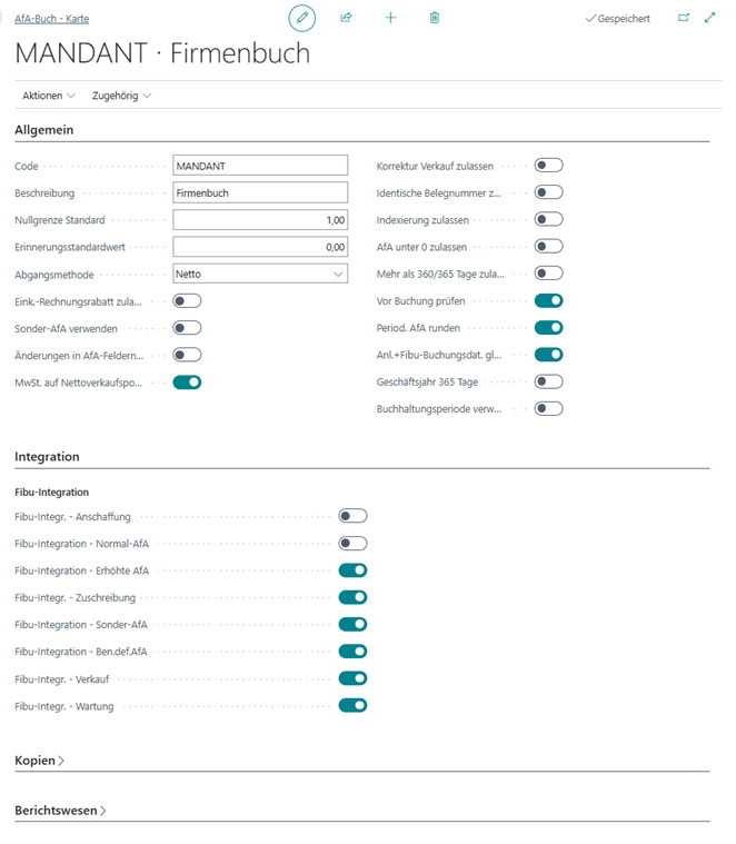 AfA-Buch ohne Fibu-Integration