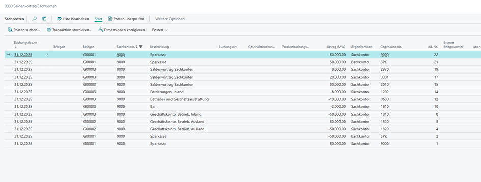 Sachposten am Saldenvortragskonto 9000