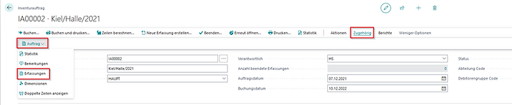 Inventurerfassungen öffnen