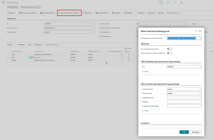 Inventurerfassung erstellen