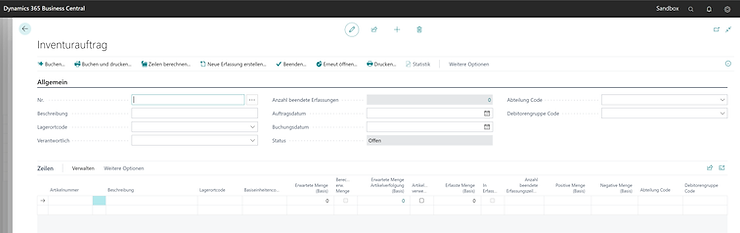 Inventurauftrag anlegen
