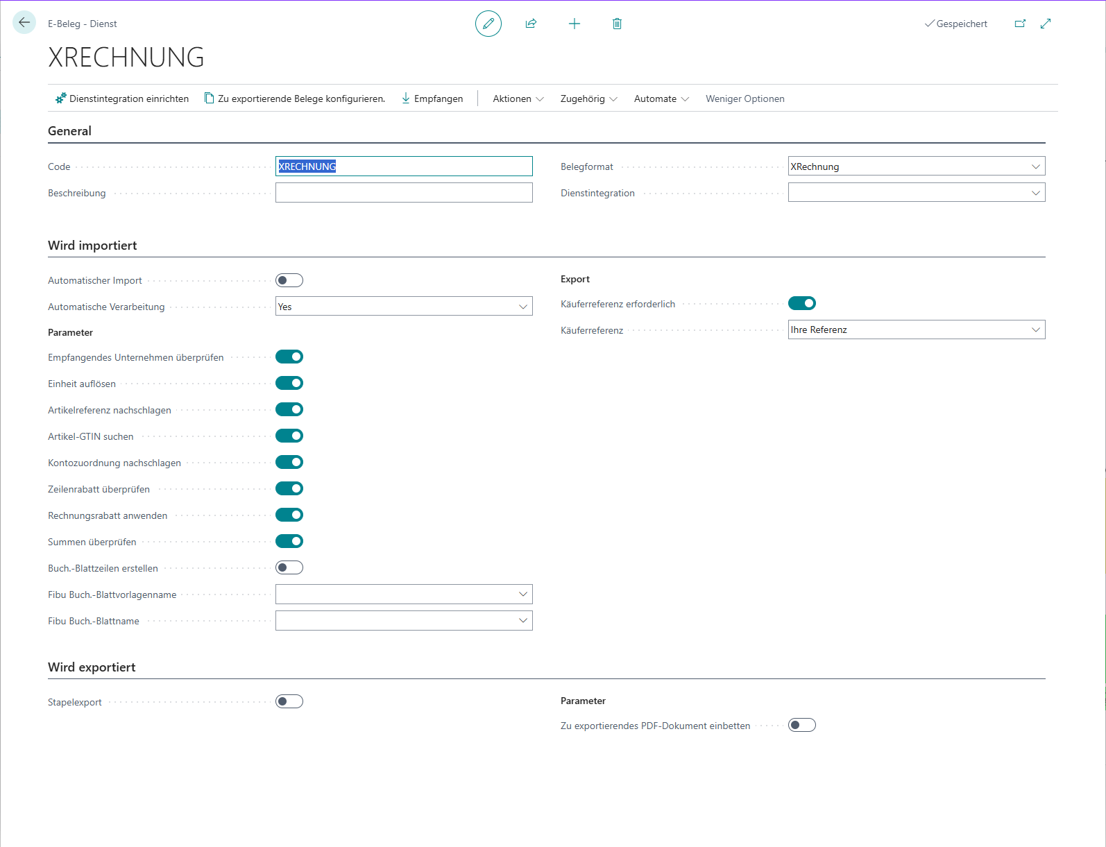 E-Beleg-Dienst Karte für XRECHNUNG