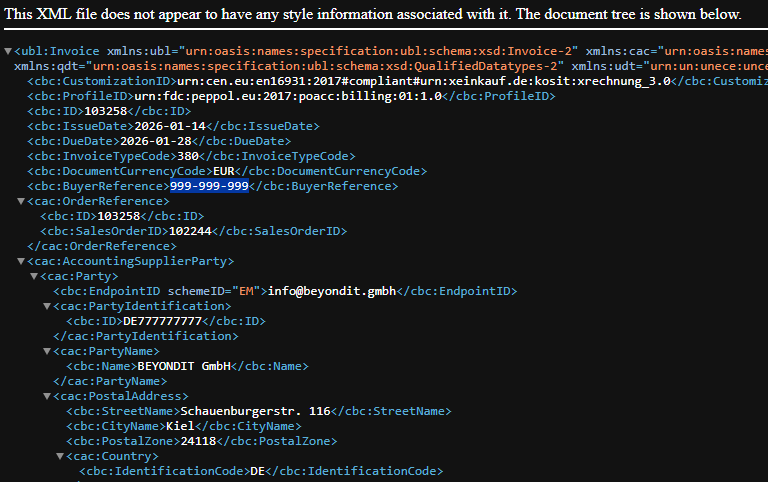 XML-Datei mit BuyerReference