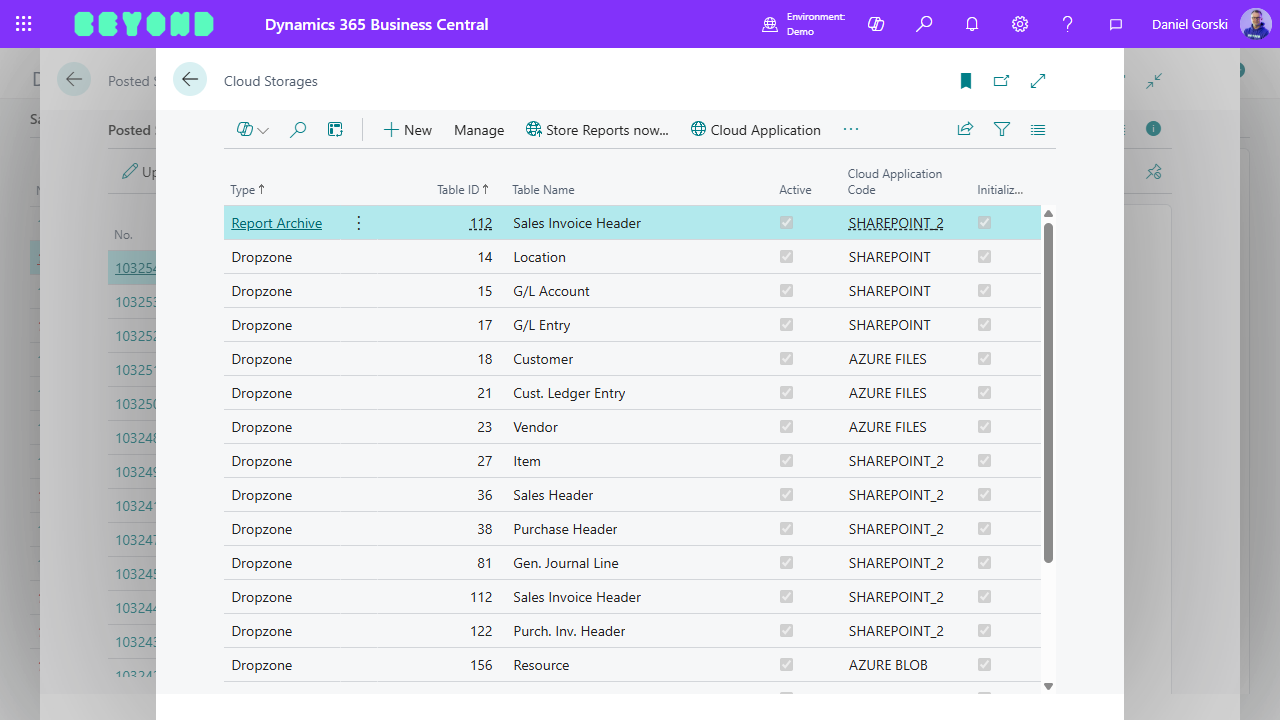 Setup which Table should have a Cloud Storage or which Table should be archived