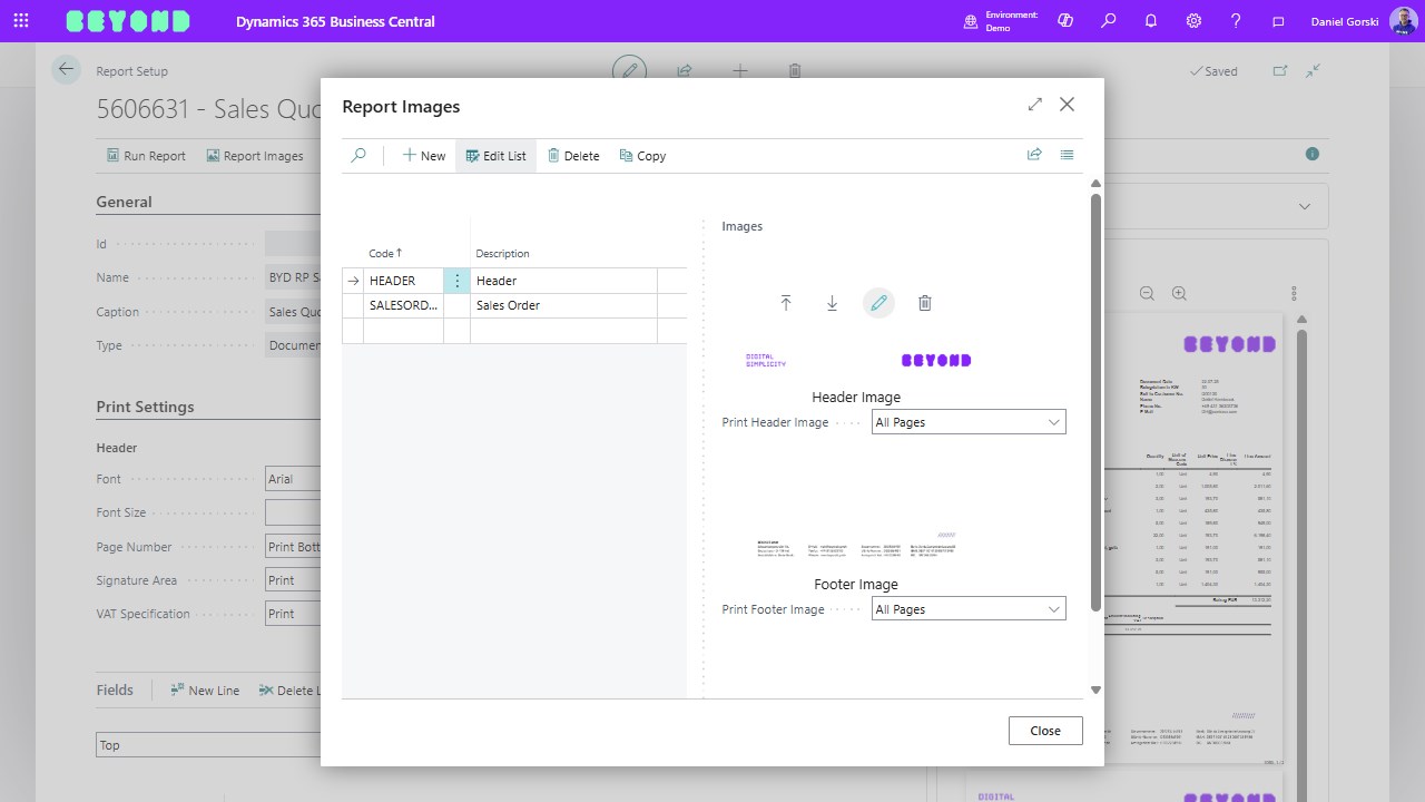 Add or adjust your header and footer logo