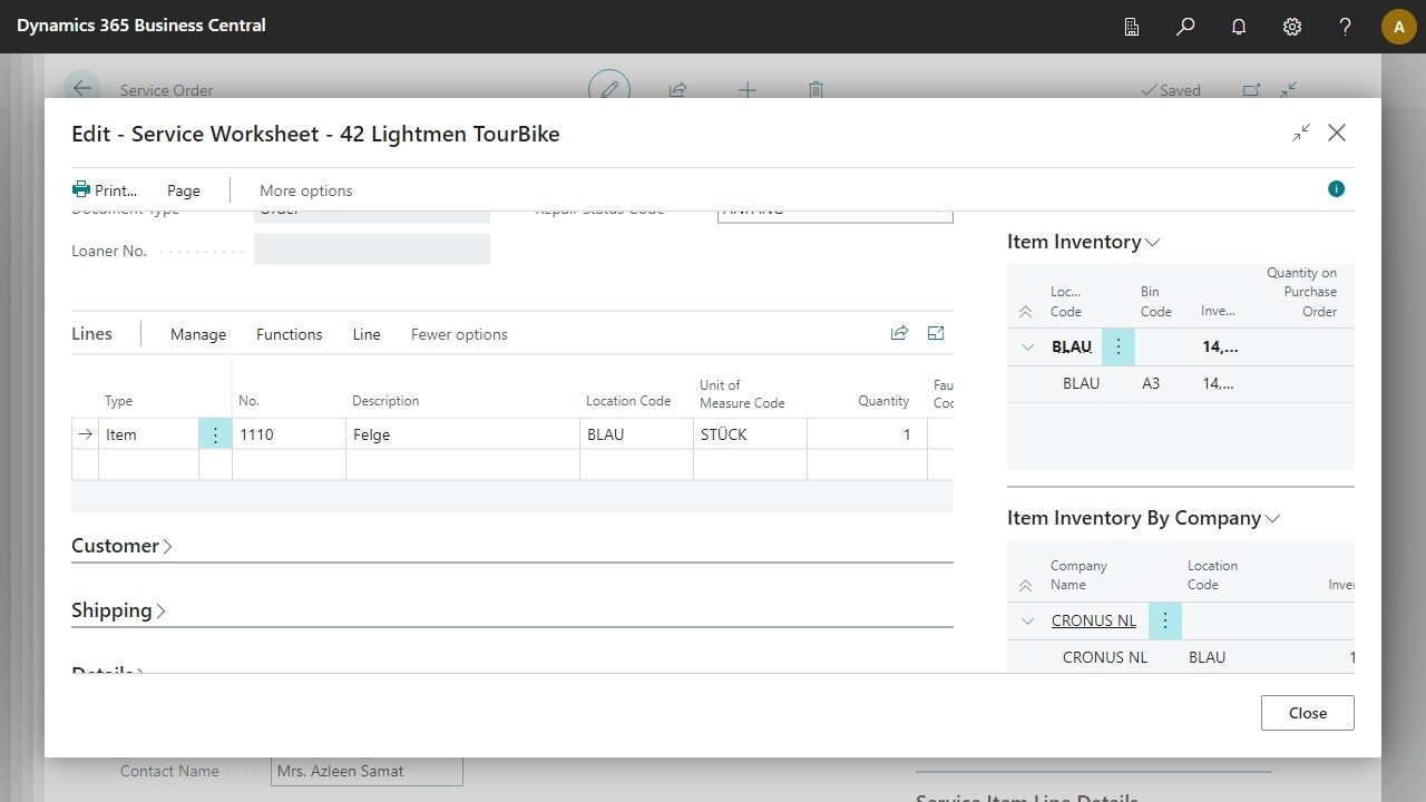Inventory Details factbox on sales order