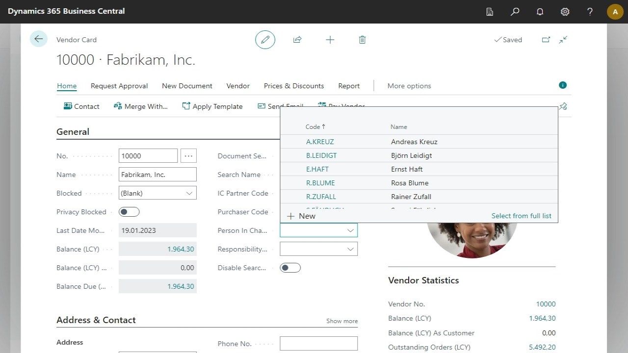 Assign person in charge to vendor