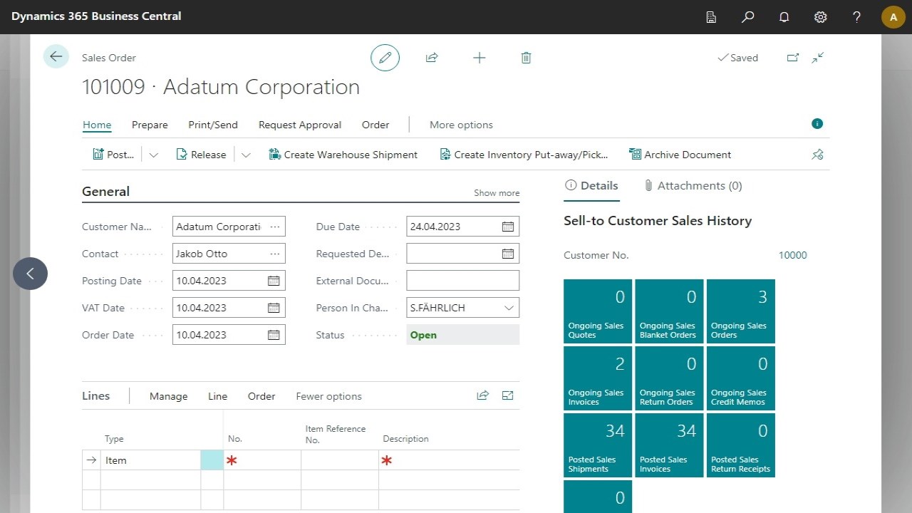 Person in charge on sales order