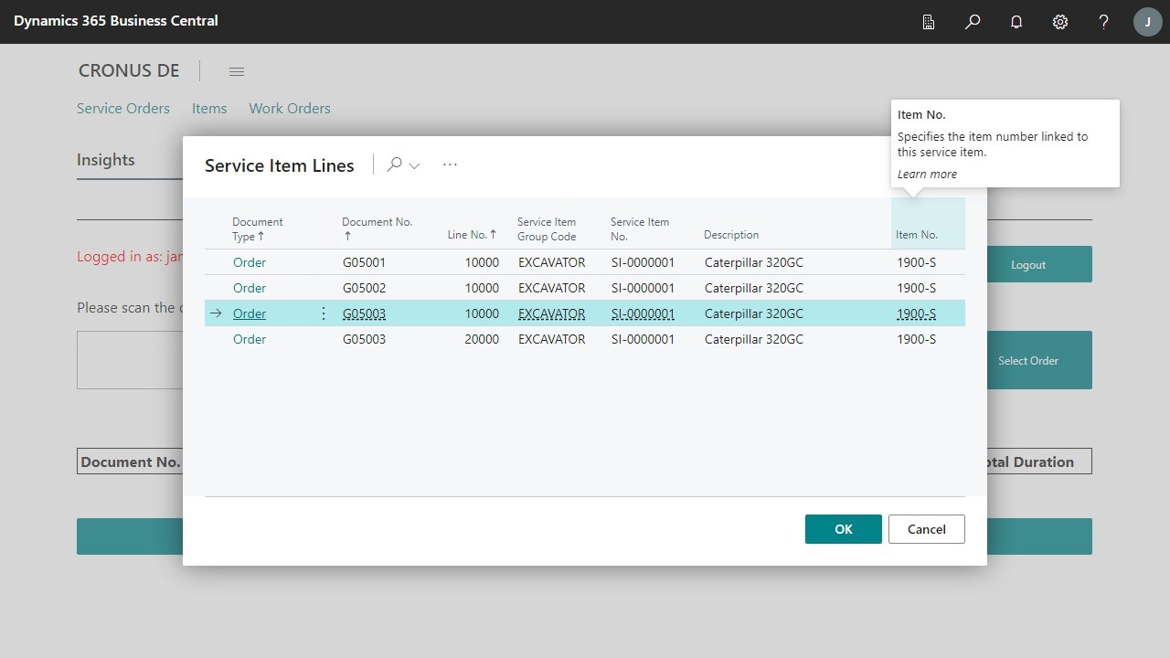 Select Service Order